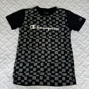 Champion Youth XL Black Gray Large Logo Tee T-Shirt Activewear Athletic Sporty